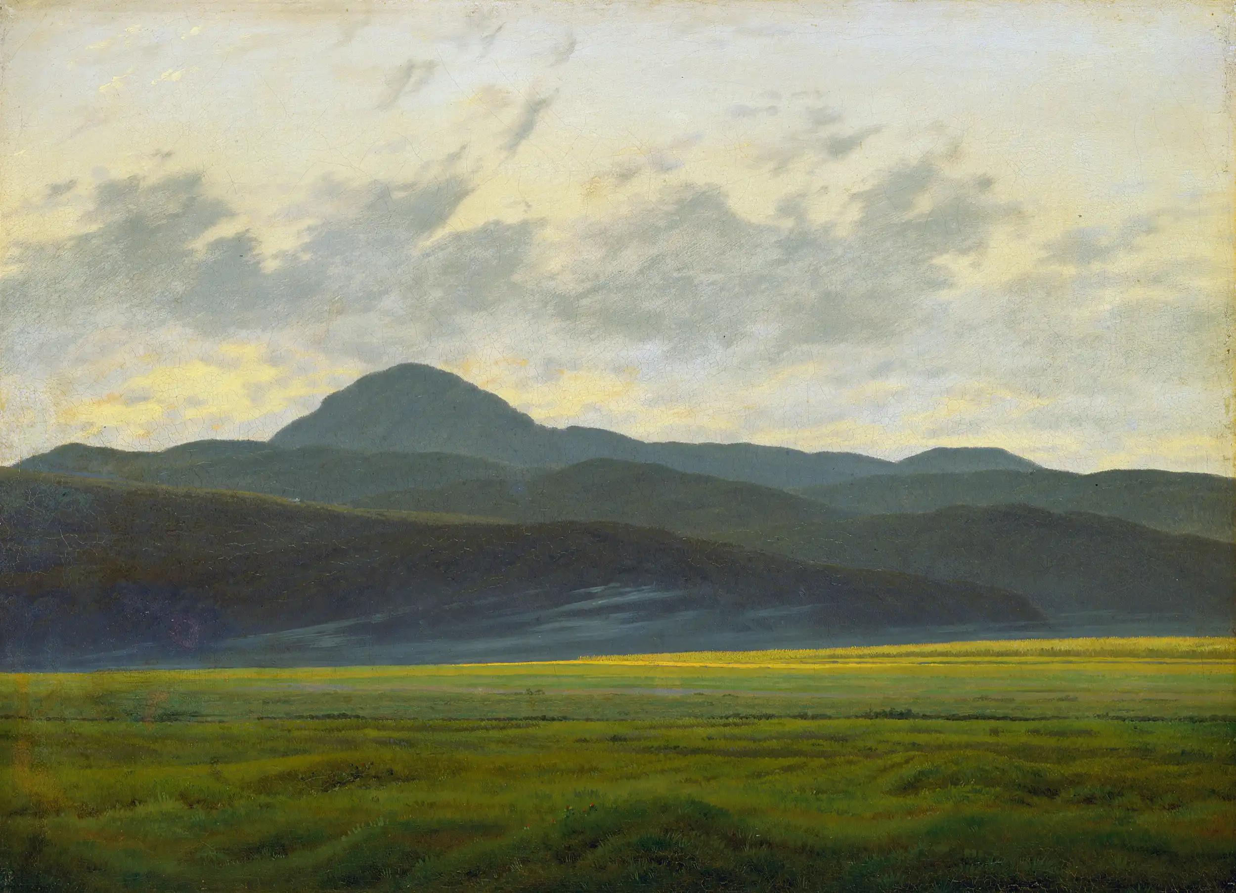 Gemälde von Caspar David Friedrich mit dem Titel „Berglandschaft in Böhmen“, geschaffen um 1830.