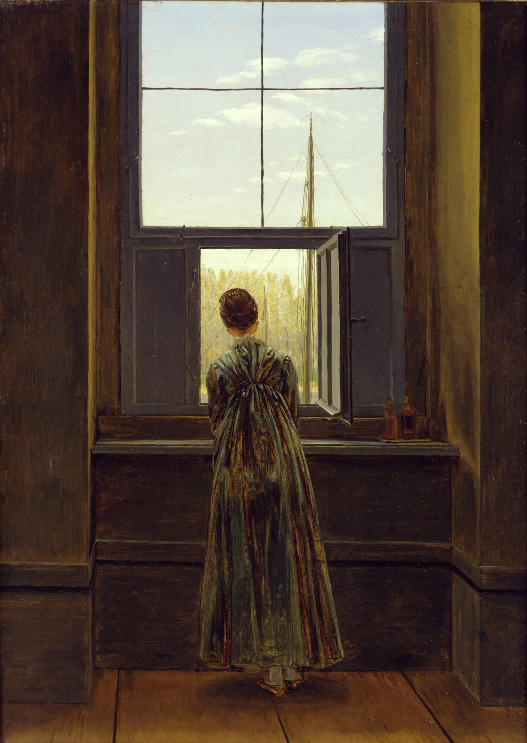 Gemälde von Caspar David Friedrich mit dem Titel „Frau am Fenster“, geschaffen im Jahr 1822.